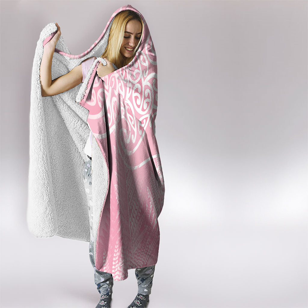 Aotearoa Maori Koru Curves Hooded Blanket Silver Ferns - Rose Pink LT7 - Polynesian Pride