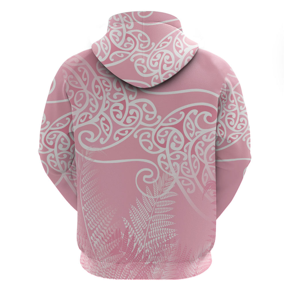 Aotearoa Maori Koru Curves Hoodie Silver Ferns - Rose Pink LT7 - Polynesian Pride