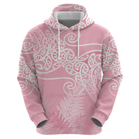 Aotearoa Maori Koru Curves Hoodie Silver Ferns - Rose Pink LT7 - Polynesian Pride