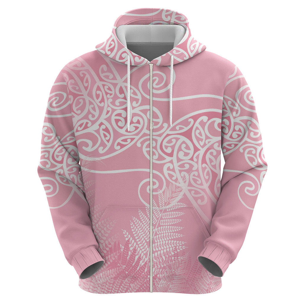 Aotearoa Maori Koru Curves Hoodie Silver Ferns - Rose Pink LT7 - Polynesian Pride