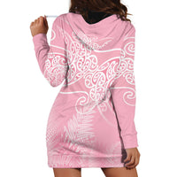 Aotearoa Maori Koru Curves Hoodie Dress Silver Ferns - Rose Pink LT7 - Polynesian Pride