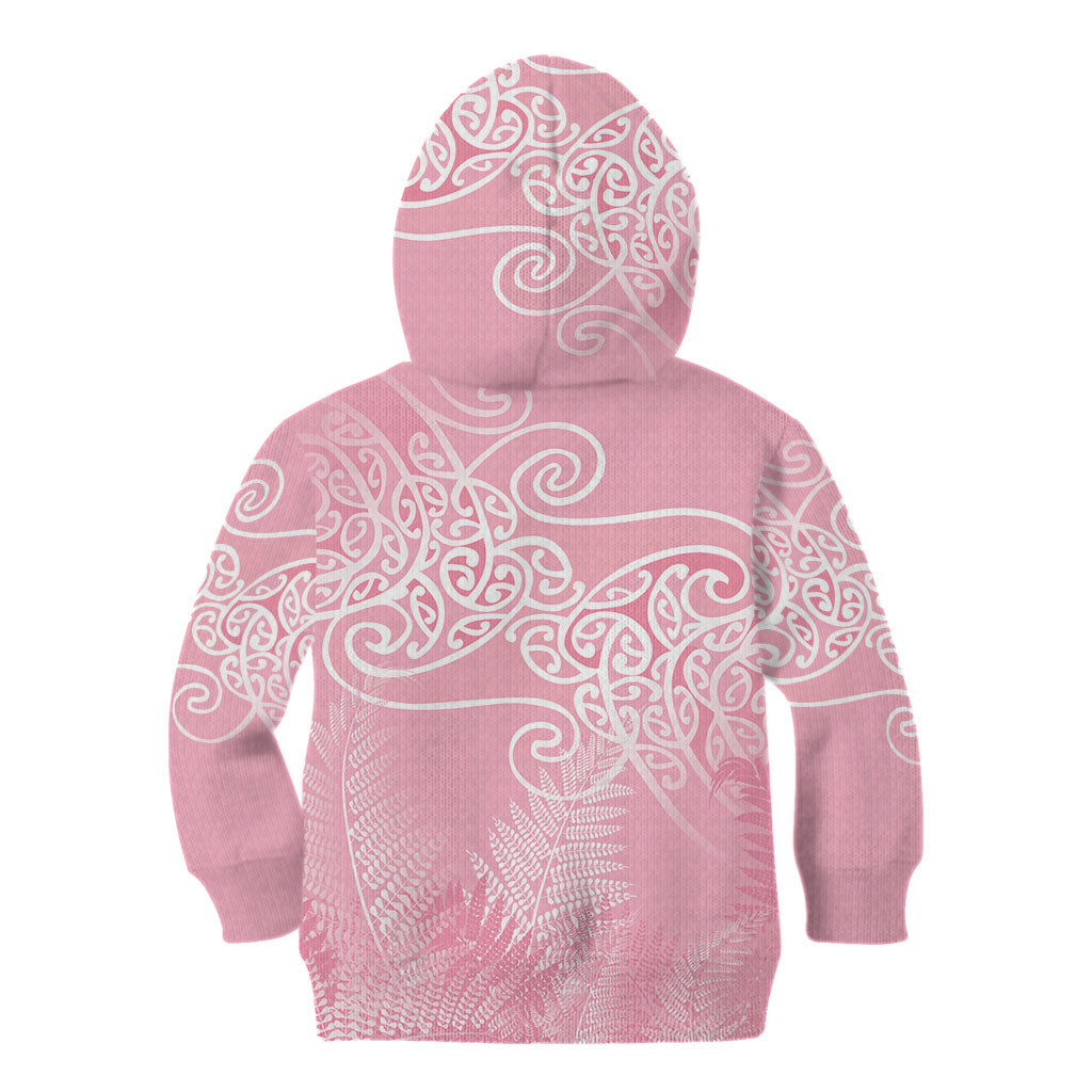 Aotearoa Maori Koru Curves Kid Hoodie Silver Ferns - Rose Pink LT7 - Polynesian Pride