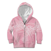 Aotearoa Maori Koru Curves Kid Hoodie Silver Ferns - Rose Pink LT7 Zip Hoodie Pink - Polynesian Pride