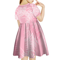 Aotearoa Maori Koru Curves Kid Short Sleeve Dress Silver Ferns - Rose Pink LT7 - Polynesian Pride