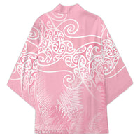 Aotearoa Maori Koru Curves Kimono Silver Ferns - Rose Pink LT7 - Polynesian Pride