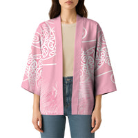 Aotearoa Maori Koru Curves Kimono Silver Ferns - Rose Pink LT7 - Polynesian Pride
