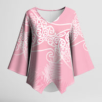 Aotearoa Maori Koru Curves Kimono Sleeve Blouse Silver Ferns - Rose Pink LT7 Female Pink - Polynesian Pride