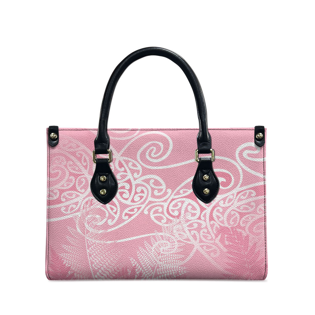 Aotearoa Maori Koru Curves Leather Bag Silver Ferns - Rose Pink LT7 - Polynesian Pride