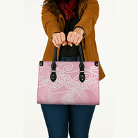 Aotearoa Maori Koru Curves Leather Bag Silver Ferns - Rose Pink LT7 - Polynesian Pride