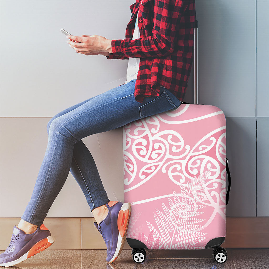 Aotearoa Maori Koru Curves Luggage Cover Silver Ferns - Rose Pink LT7 - Polynesian Pride