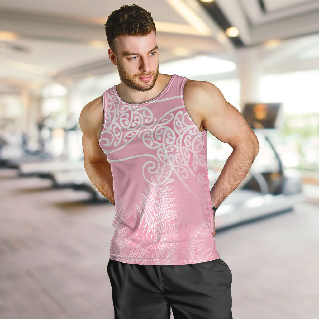 Aotearoa Maori Koru Curves Men Tank Top Silver Ferns - Rose Pink LT7 Pink - Polynesian Pride