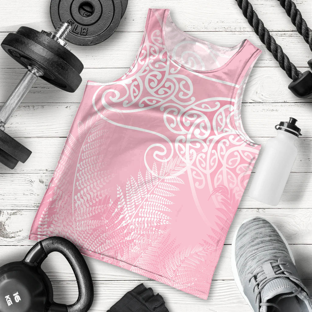 Aotearoa Maori Koru Curves Men Tank Top Silver Ferns - Rose Pink LT7 - Polynesian Pride