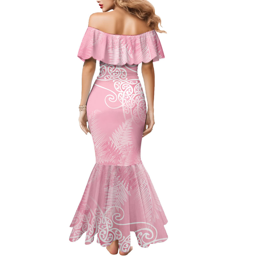Aotearoa Maori Koru Curves Mermaid Dress Silver Ferns - Rose Pink LT7 - Polynesian Pride
