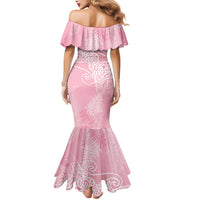 Aotearoa Maori Koru Curves Mermaid Dress Silver Ferns - Rose Pink LT7 - Polynesian Pride