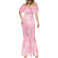 Aotearoa Maori Koru Curves Mermaid Dress Silver Ferns - Rose Pink LT7 - Polynesian Pride
