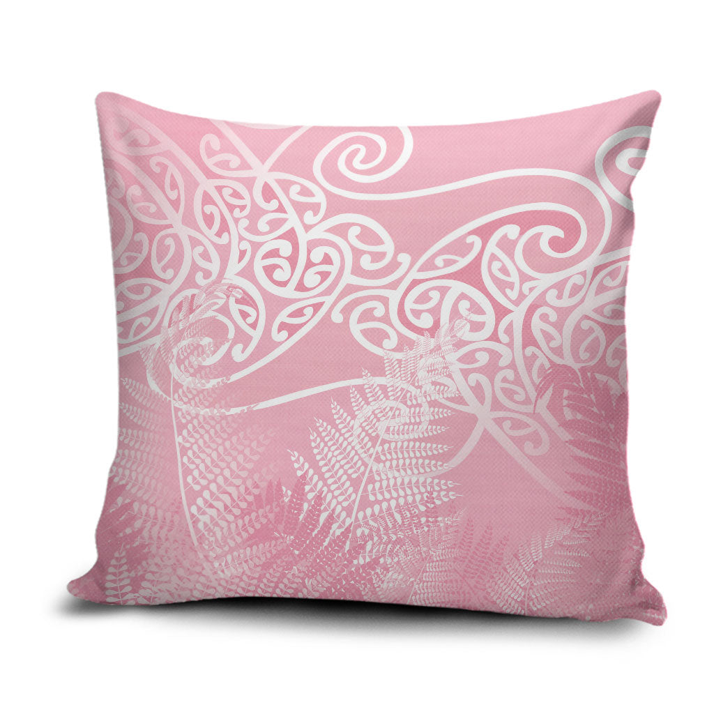 Aotearoa Maori Koru Curves Pillow Cover Silver Ferns - Rose Pink LT7 Pink - Polynesian Pride