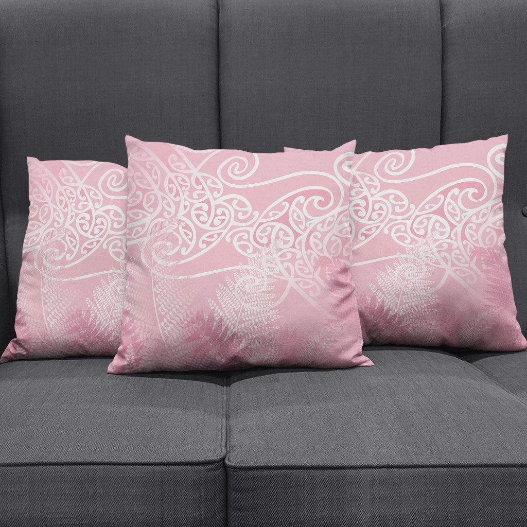 Aotearoa Maori Koru Curves Pillow Cover Silver Ferns - Rose Pink LT7 - Polynesian Pride