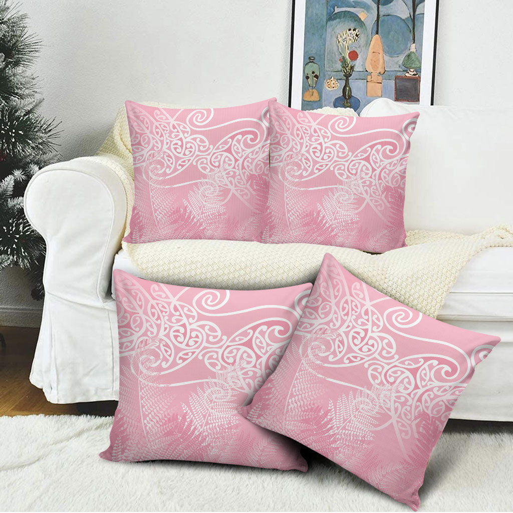 Aotearoa Maori Koru Curves Pillow Cover Silver Ferns - Rose Pink LT7 - Polynesian Pride