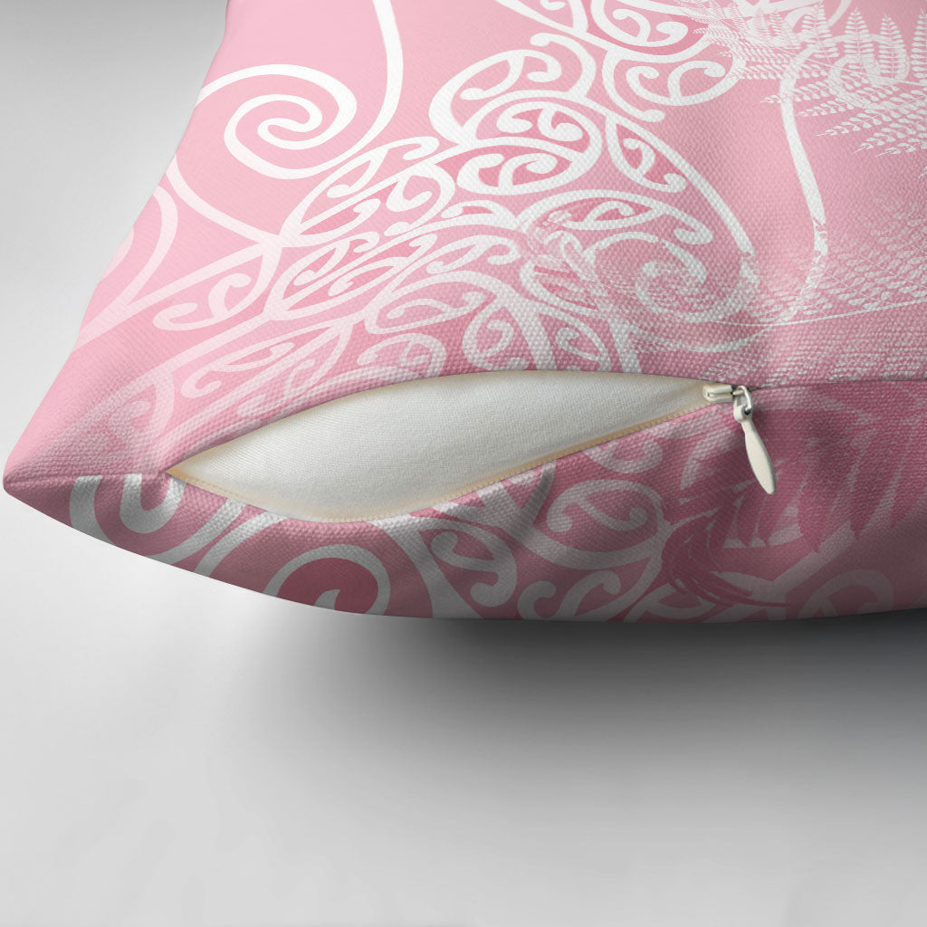 Aotearoa Maori Koru Curves Pillow Cover Silver Ferns - Rose Pink LT7 - Polynesian Pride