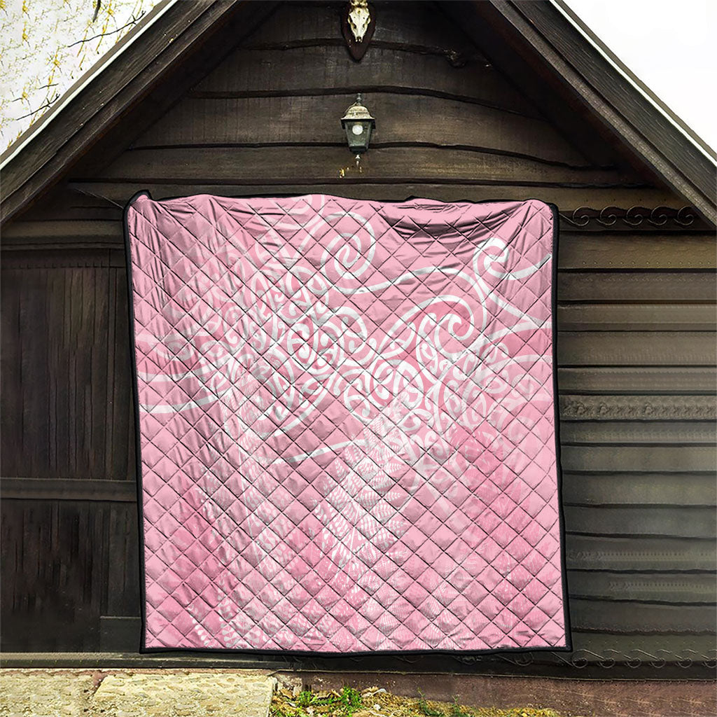 Aotearoa Maori Koru Curves Quilt Silver Ferns - Rose Pink LT7 - Polynesian Pride