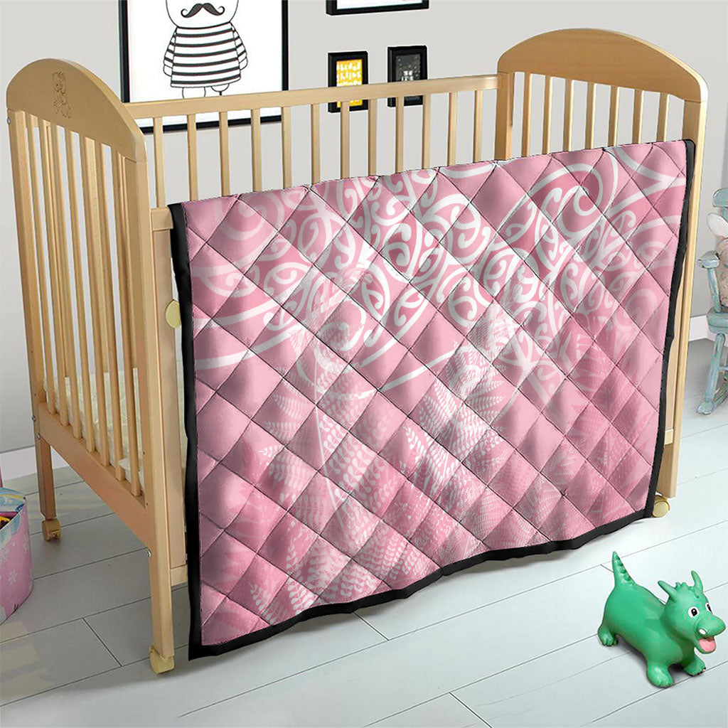 Aotearoa Maori Koru Curves Quilt Silver Ferns - Rose Pink LT7 - Polynesian Pride