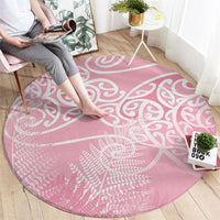 Aotearoa Maori Koru Curves Round Carpet Silver Ferns - Rose Pink