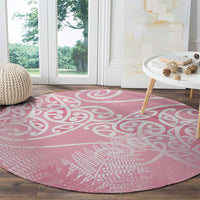 Aotearoa Maori Koru Curves Round Carpet Silver Ferns - Rose Pink