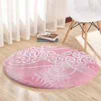 Aotearoa Maori Koru Curves Round Carpet Silver Ferns - Rose Pink