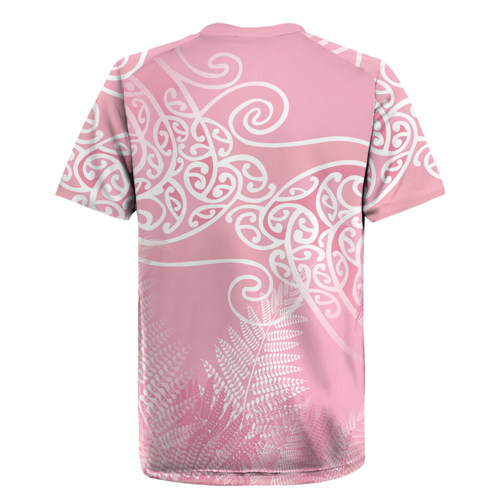 Aotearoa Maori Koru Curves Rugby Jersey Silver Ferns - Rose Pink LT7 - Polynesian Pride