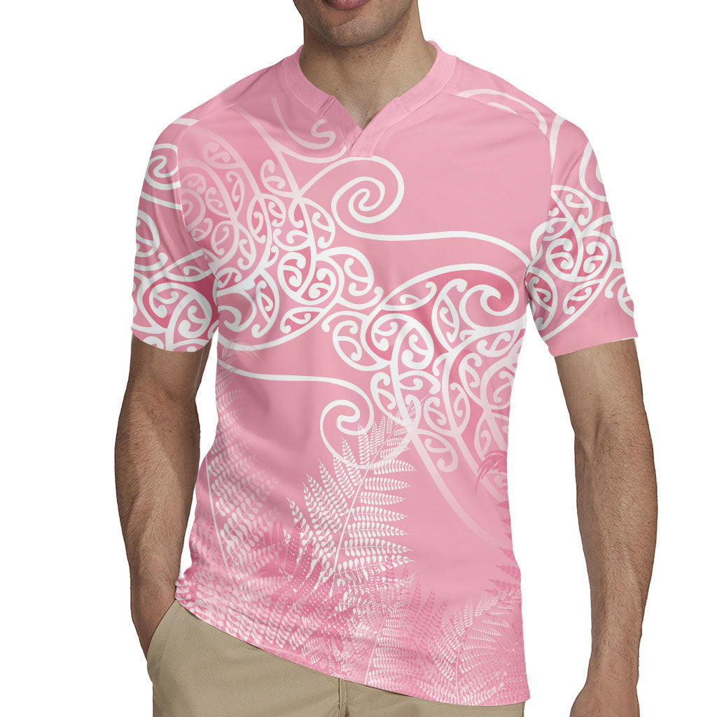 Aotearoa Maori Koru Curves Rugby Jersey Silver Ferns - Rose Pink LT7 - Polynesian Pride