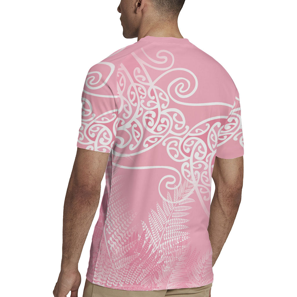 Aotearoa Maori Koru Curves Rugby Jersey Silver Ferns - Rose Pink LT7 - Polynesian Pride