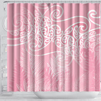 Aotearoa Maori Koru Curves Shower Curtain Silver Ferns - Rose Pink LT7 - Polynesian Pride
