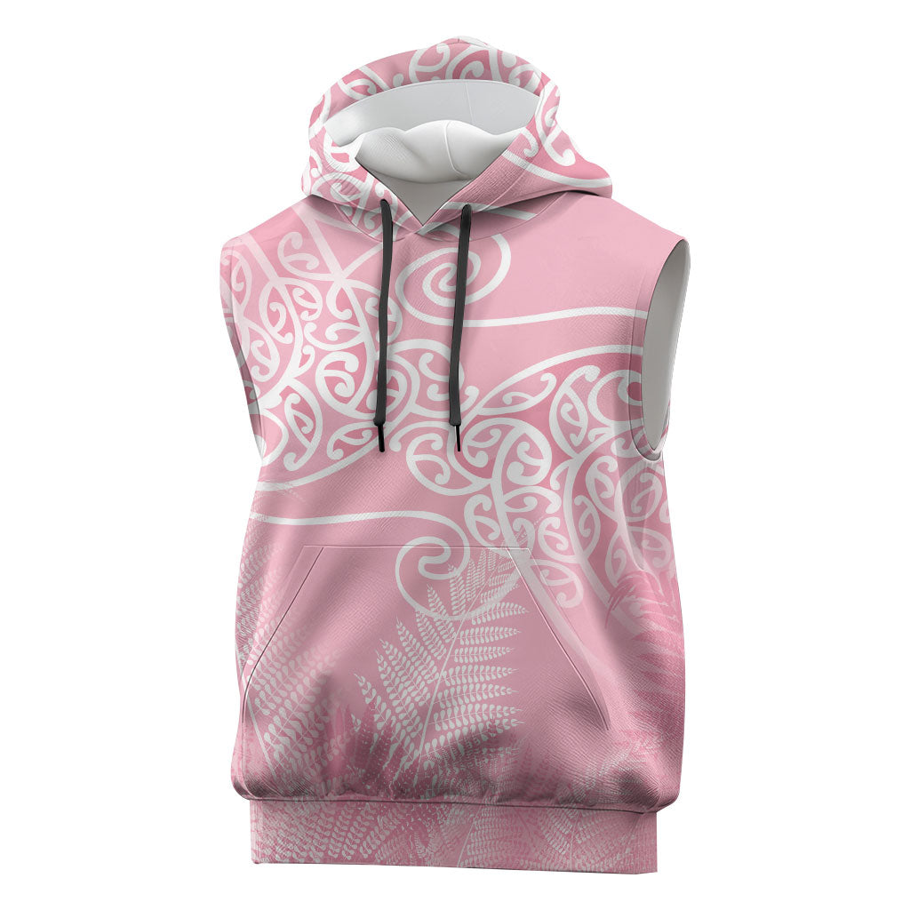 Aotearoa Maori Koru Curves Sleeveless Hoodie Silver Ferns - Rose Pink LT7 Pink - Polynesian Pride