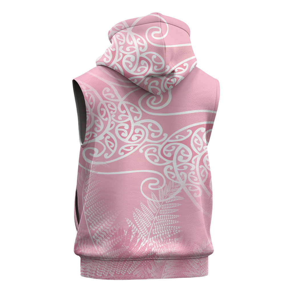 Aotearoa Maori Koru Curves Sleeveless Hoodie Silver Ferns - Rose Pink LT7 - Polynesian Pride