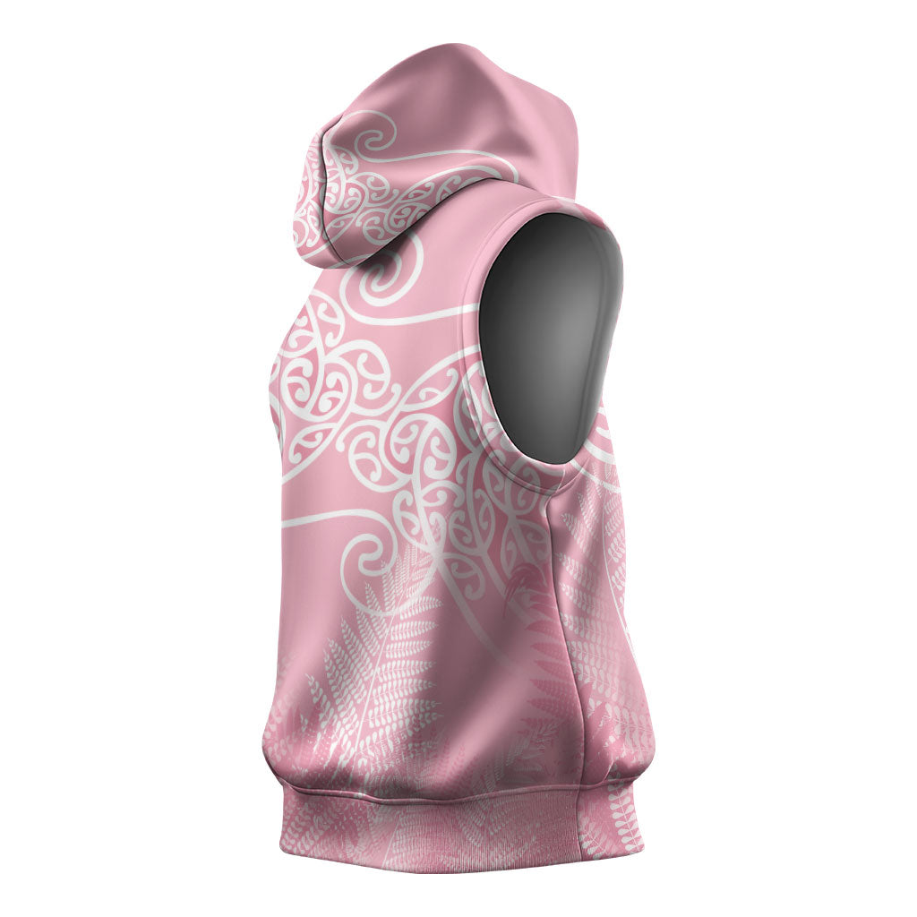 Aotearoa Maori Koru Curves Sleeveless Hoodie Silver Ferns - Rose Pink LT7 - Polynesian Pride