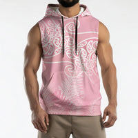 Aotearoa Maori Koru Curves Sleeveless Hoodie Silver Ferns - Rose Pink LT7 - Polynesian Pride
