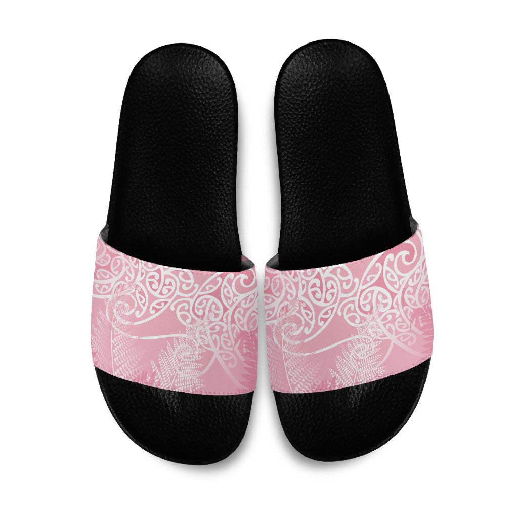 Aotearoa Maori Koru Curves Slide Sandals Silver Ferns - Rose Pink LT7 Pink - Polynesian Pride