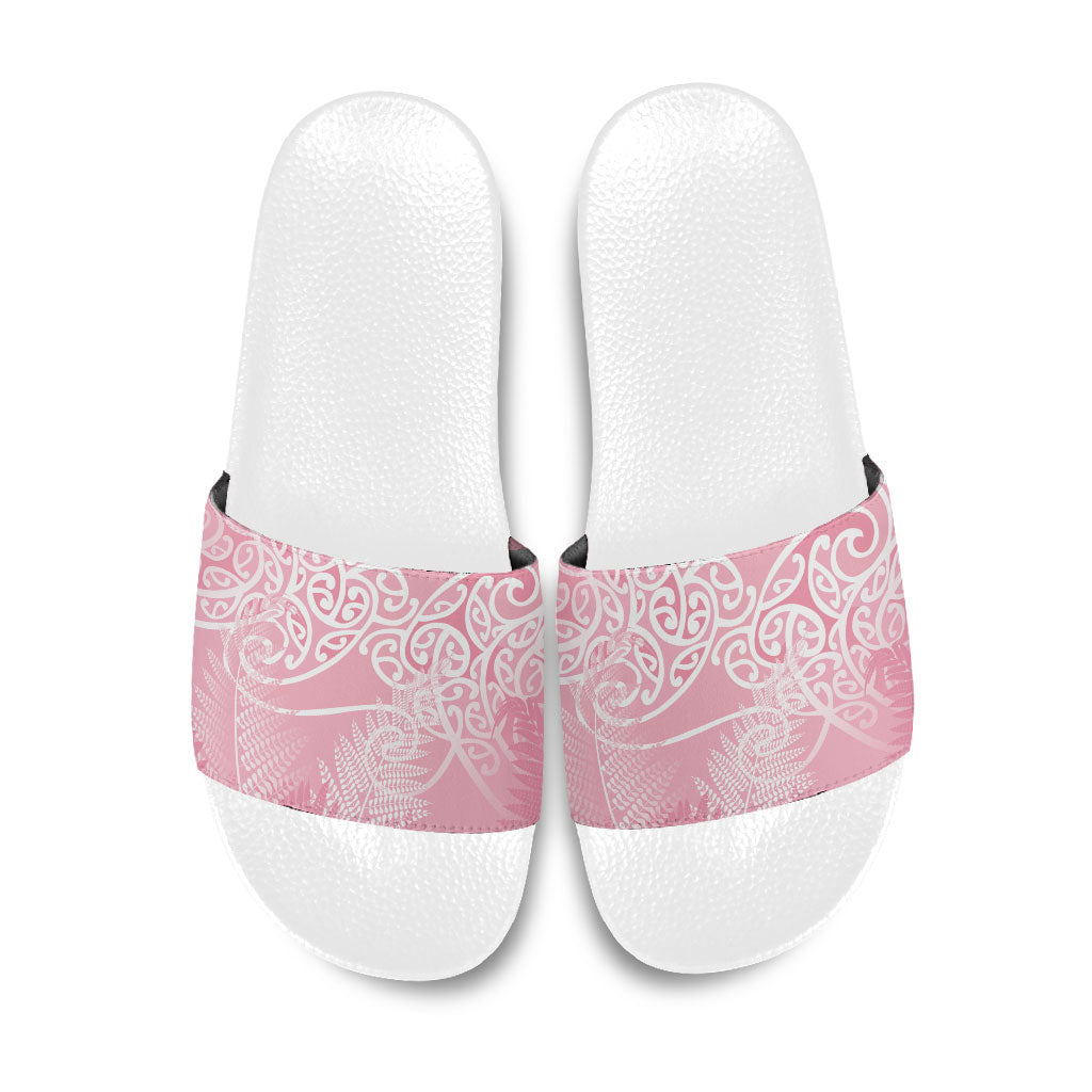 Aotearoa Maori Koru Curves Slide Sandals Silver Ferns - Rose Pink LT7 Pink - Polynesian Pride
