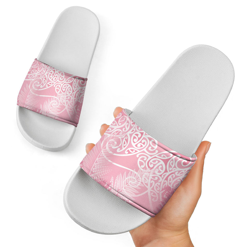 Aotearoa Maori Koru Curves Slide Sandals Silver Ferns - Rose Pink LT7 - Polynesian Pride