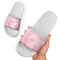 Aotearoa Maori Koru Curves Slide Sandals Silver Ferns - Rose Pink LT7 - Polynesian Pride
