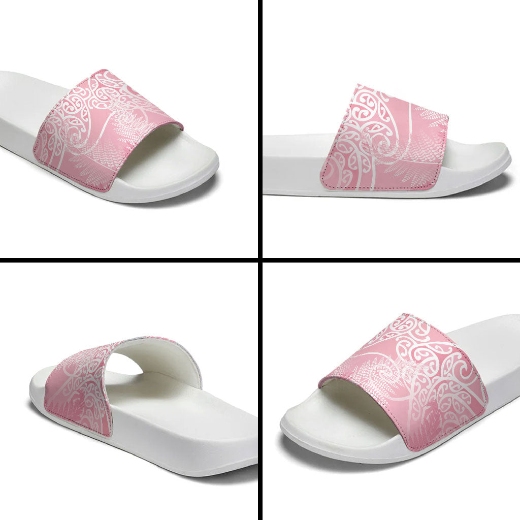 Aotearoa Maori Koru Curves Slide Sandals Silver Ferns - Rose Pink LT7 - Polynesian Pride