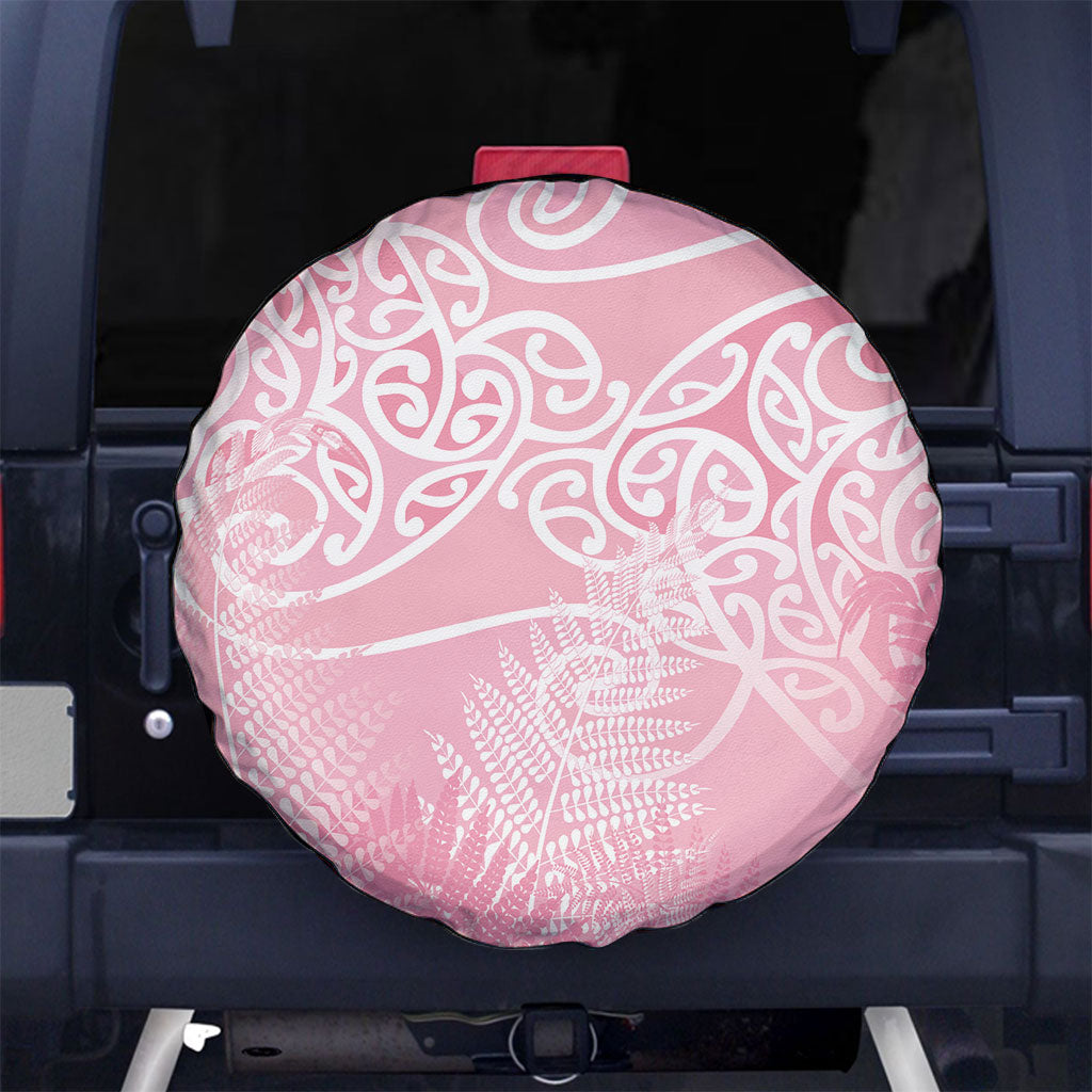 Aotearoa Maori Koru Curves Spare Tire Cover Silver Ferns - Rose Pink LT7 No hole Pink - Polynesian Pride