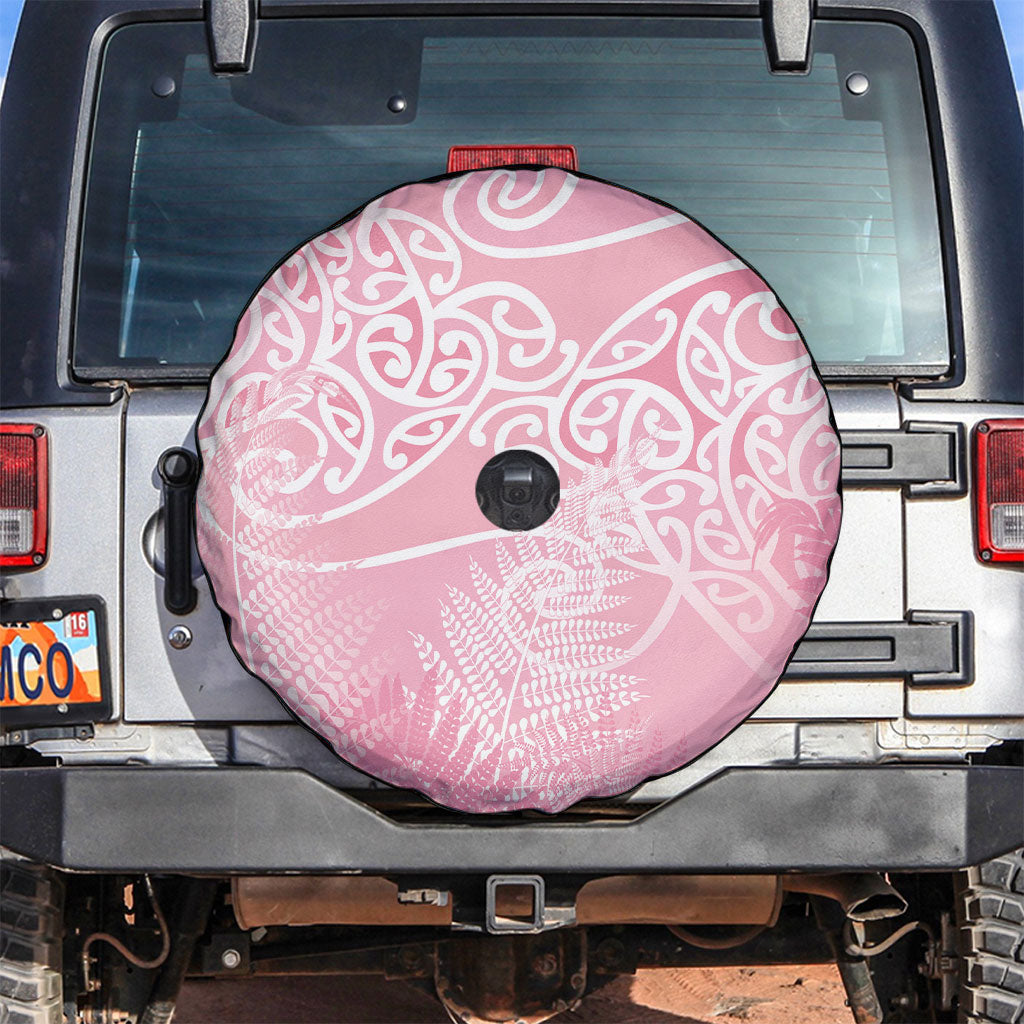 Aotearoa Maori Koru Curves Spare Tire Cover Silver Ferns - Rose Pink LT7 Pink - Polynesian Pride