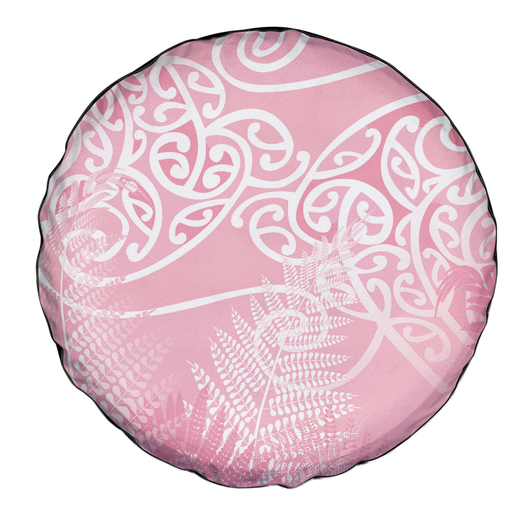 Aotearoa Maori Koru Curves Spare Tire Cover Silver Ferns - Rose Pink LT7 - Polynesian Pride