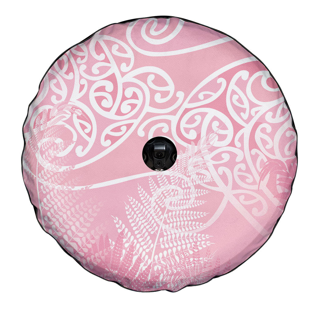 Aotearoa Maori Koru Curves Spare Tire Cover Silver Ferns - Rose Pink LT7 - Polynesian Pride
