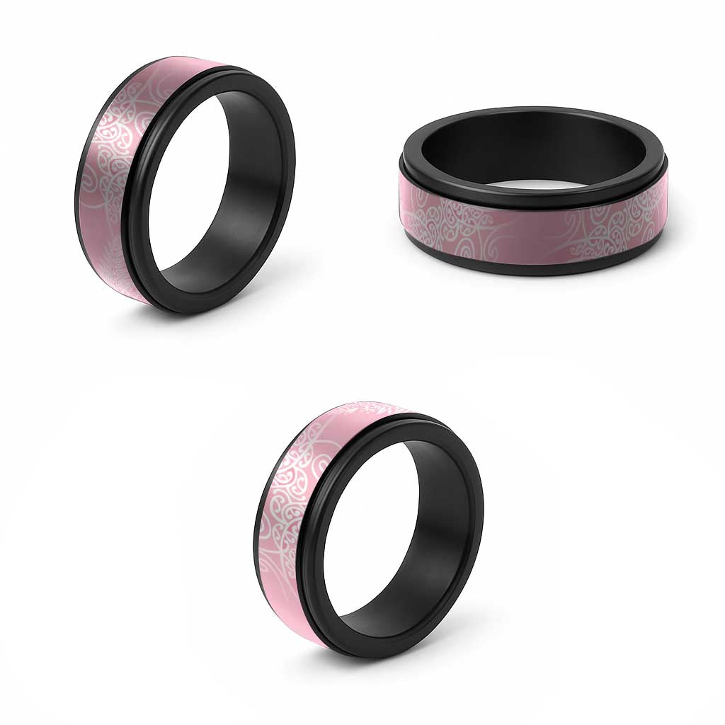 Aotearoa Maori Koru Curves Spinner Ring Silver Ferns - Rose Pink LT7 - Polynesian Pride
