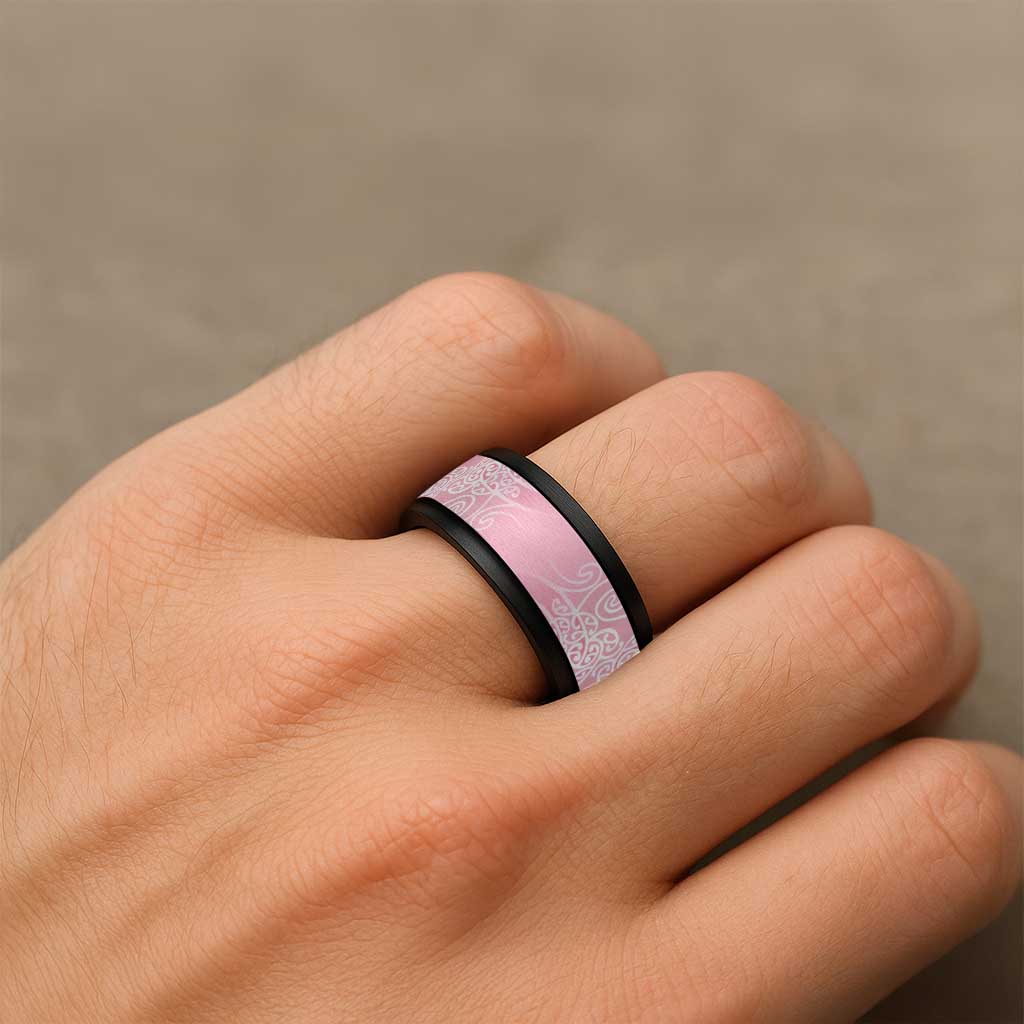 Aotearoa Maori Koru Curves Spinner Ring Silver Ferns - Rose Pink LT7 - Polynesian Pride