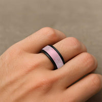 Aotearoa Maori Koru Curves Spinner Ring Silver Ferns - Rose Pink LT7 - Polynesian Pride