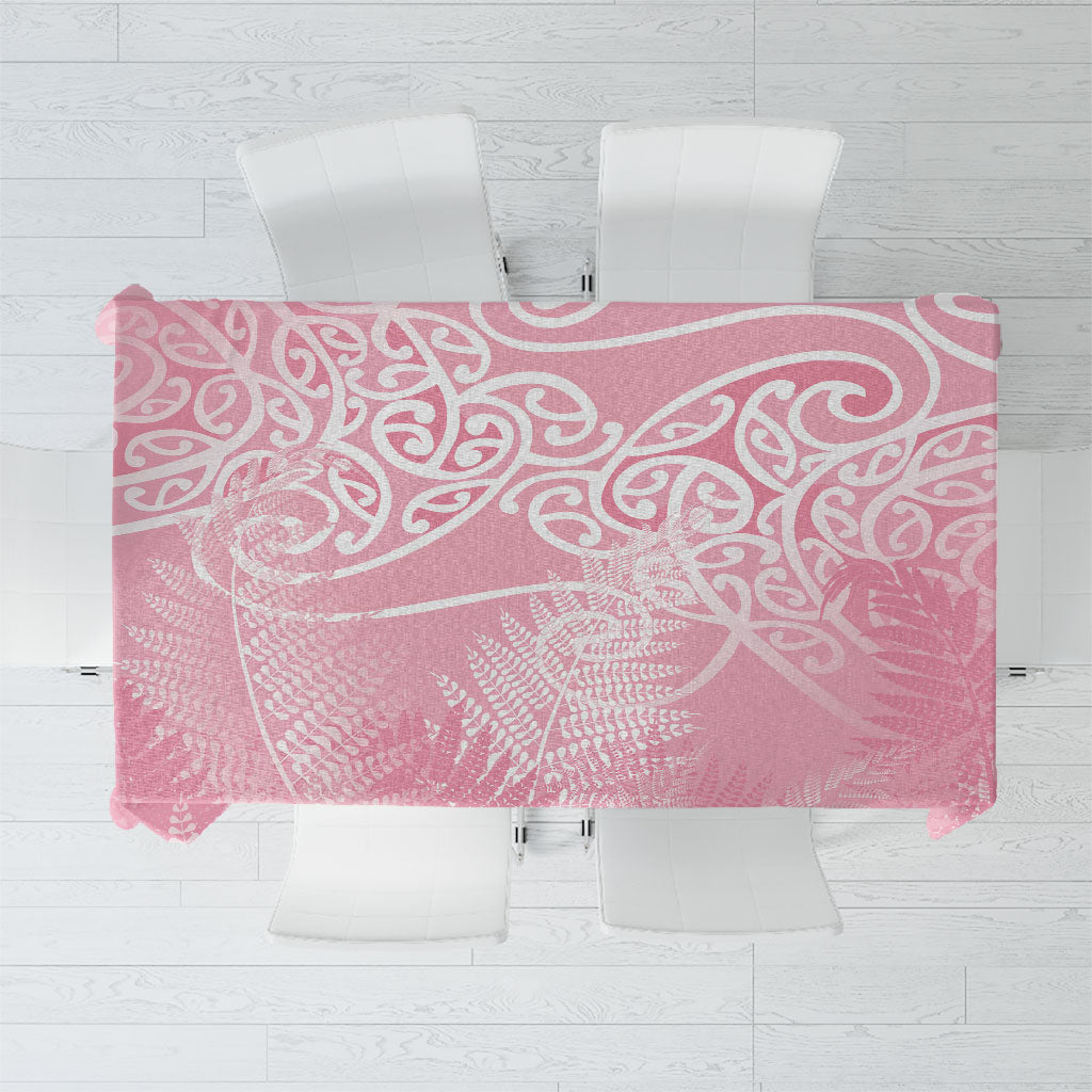 Aotearoa Maori Koru Curves Tablecloth Silver Ferns - Rose Pink