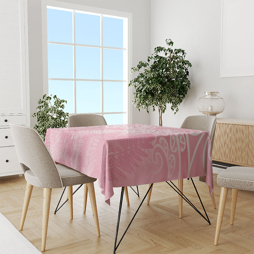 Aotearoa Maori Koru Curves Tablecloth Silver Ferns - Rose Pink
